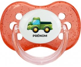 Jouet toys camionette verte avec prénom : Rouge à paillette Tétine embout cerise