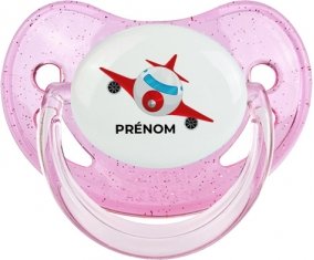 Jouet toys avion avec prénom : Rose à paillette Tétine embout physiologique