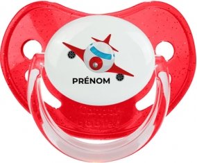 Jouet toys avion avec prénom : Rouge à paillette Tétine embout physiologique