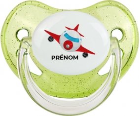 Jouet toys avion avec prénom : Vert à paillette Tétine embout physiologique