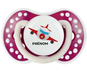 Jouet toys avion avec prénom : Fuchsia phosphorescente Tétine embout Lovi Dynamic