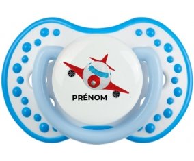 Jouet toys avion avec prénom : Blanc-bleu phosphorescente Tétine embout Lovi Dynamic