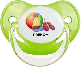 Jouet toys ballon masque et tong de plage avec prénom : Vert classique Tétine embout physiologique