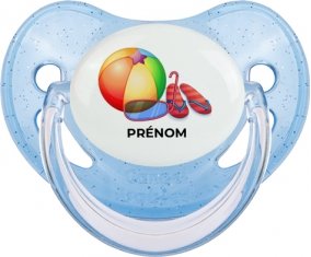 Jouet toys ballon masque et tong de plage avec prénom : Bleue à paillette Tétine embout physiologique