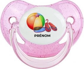 Jouet toys ballon masque et tong de plage avec prénom : Rose à paillette Tétine embout physiologique