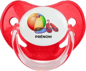 Jouet toys ballon masque et tong de plage avec prénom : Rouge à paillette Tétine embout physiologique