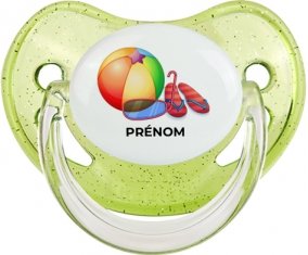 Jouet toys ballon masque et tong de plage avec prénom : Vert à paillette Tétine embout physiologique