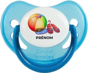 Jouet toys ballon masque et tong de plage avec prénom : Bleue phosphorescente Tétine embout physiologique