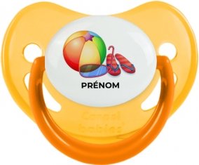Jouet toys ballon masque et tong de plage avec prénom : Jaune phosphorescente Tétine embout physiologique