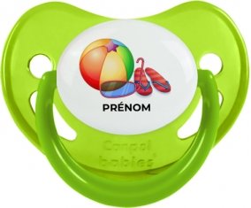 Jouet toys ballon masque et tong de plage avec prénom : Vert phosphorescente Tétine embout physiologique