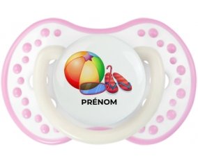 Jouet toys ballon masque et tong de plage avec prénom : Blanc-rose phosphorescente Tétine embout Lovi Dynamic