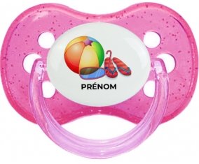 Jouet toys ballon masque et tong de plage avec prénom : Rose à paillette Tétine embout cerise