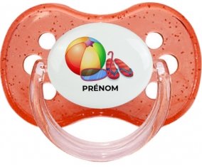 Jouet toys ballon masque et tong de plage avec prénom : Rouge à paillette Tétine embout cerise