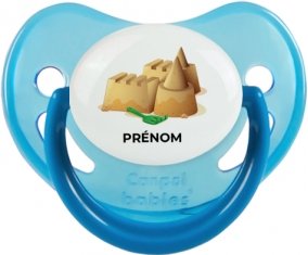 Jouet toys château de sable avec prénom : Bleue phosphorescente Tétine embout physiologique