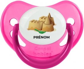 Jouet toys château de sable avec prénom : Rose phosphorescente Tétine embout physiologique