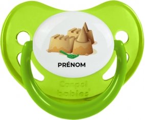 Jouet toys château de sable avec prénom : Vert phosphorescente Tétine embout physiologique