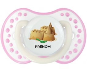 Jouet toys château de sable avec prénom : Blanc-rose phosphorescente Tétine embout Lovi Dynamic