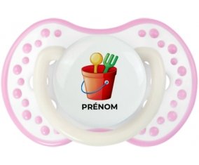 Jouet toys jouet de plage design-1 avec prénom : Blanc-rose phosphorescente Tétine embout Lovi Dynamic