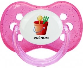 Jouet toys jouet de plage design-1 avec prénom : Rose à paillette Tétine embout cerise