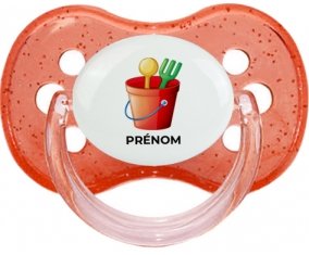 Jouet toys jouet de plage design-1 avec prénom : Rouge à paillette Tétine embout cerise