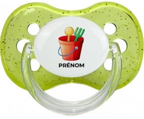 Jouet toys jouet de plage design-1 avec prénom : Vert à paillette Tétine embout cerise