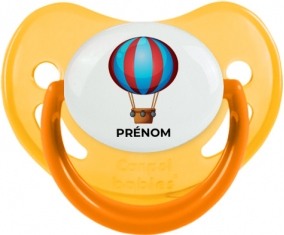 Jouet toys montgolfière avec prénom : Jaune phosphorescente Tétine embout physiologique