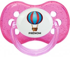 Jouet toys montgolfière avec prénom : Rose à paillette Tétine embout cerise