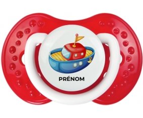 Jouet toys bateau design-4 avec prénom : Blanc-rouge classique Tétine embout Lovi Dynamic