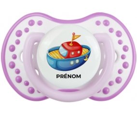 Jouet toys bateau design-4 avec prénom : Blanc-mauve classique Tétine embout Lovi Dynamic