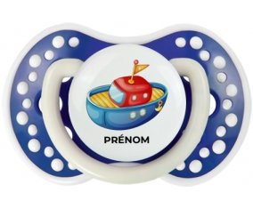 Jouet toys bateau design-4 avec prénom : Bleu-marine phosphorescente Tétine embout Lovi Dynamic