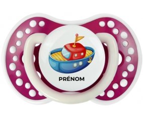 Jouet toys bateau design-4 avec prénom : Fuchsia phosphorescente Tétine embout Lovi Dynamic