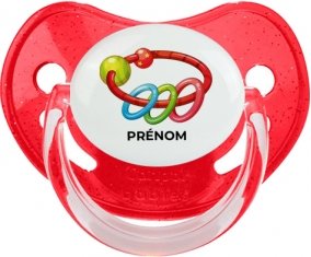 Jouet toys hochet avec prénom : Rouge à paillette Tétine embout physiologique