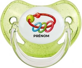 Jouet toys hochet avec prénom : Vert à paillette Tétine embout physiologique