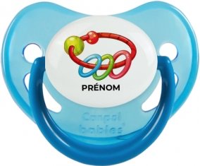 Jouet toys hochet avec prénom : Bleue phosphorescente Tétine embout physiologique