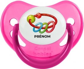 Jouet toys hochet avec prénom : Rose phosphorescente Tétine embout physiologique