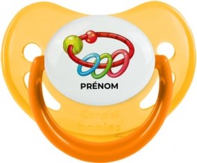 Jouet toys hochet avec prénom : Jaune phosphorescente Tétine embout physiologique