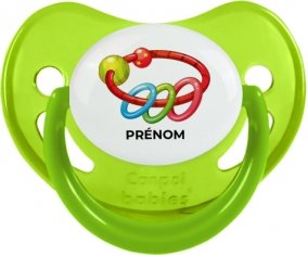 Jouet toys hochet avec prénom : Vert phosphorescente Tétine embout physiologique