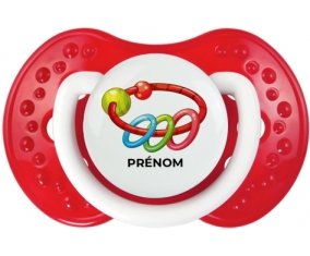 Jouet toys hochet avec prénom : Blanc-rouge classique Tétine embout Lovi Dynamic