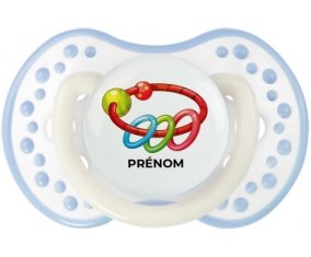 Jouet toys hochet avec prénom : Blanc-cyan classique Tétine embout Lovi Dynamic
