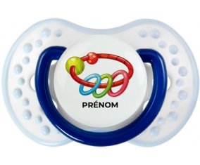 Jouet toys hochet avec prénom : Marine-blanc-bleu classique Tétine embout Lovi Dynamic