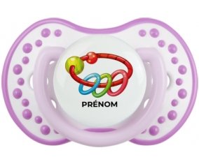 Jouet toys hochet avec prénom : Blanc-mauve classique Tétine embout Lovi Dynamic