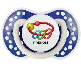 Jouet toys hochet avec prénom : Bleu-marine phosphorescente Tétine embout Lovi Dynamic