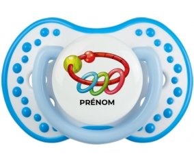 Jouet toys hochet avec prénom : Blanc-bleu phosphorescente Tétine embout Lovi Dynamic