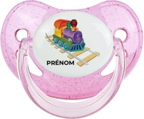 Jouet toys train design-2 avec prénom : Rose à paillette Tétine embout physiologique