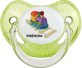 Jouet toys train design-2 avec prénom : Vert à paillette Tétine embout physiologique