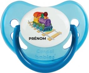 Jouet toys train design-2 avec prénom : Bleue phosphorescente Tétine embout physiologique