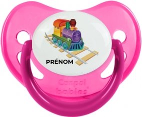 Jouet toys train design-2 avec prénom : Rose phosphorescente Tétine embout physiologique
