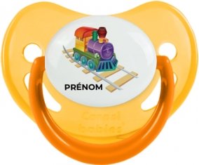 Jouet toys train design-2 avec prénom : Jaune phosphorescente Tétine embout physiologique