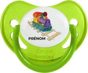 Jouet toys train design-2 avec prénom : Vert phosphorescente Tétine embout physiologique