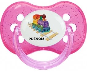 Jouet toys train design-2 avec prénom : Rose à paillette Tétine embout cerise
